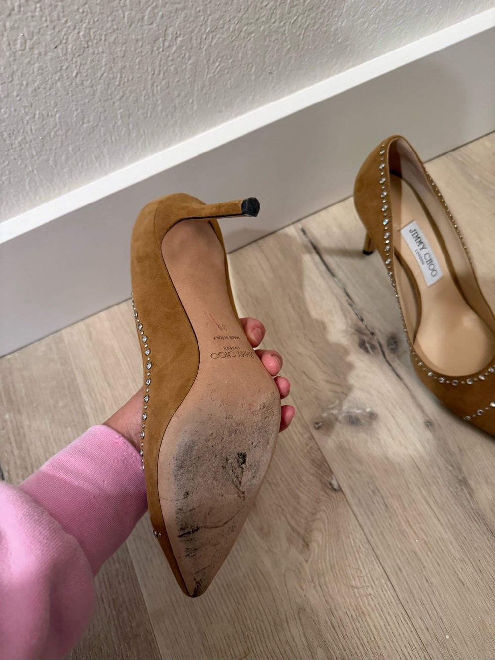 Jimmy Choo Tan Suede Studded Pointed Pumps - Picture 5 of 5